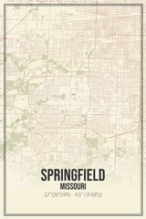 Retro US city map of Springfield, Missouri. Vintage street map. - obrazy, fototapety, plakaty