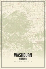 Retro US city map of Washburn, Missouri. Vintage street map.