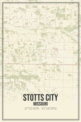 Retro US city map of Stotts City, Missouri. Vintage street map.
