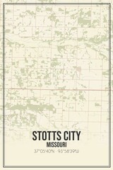 Fototapeta premium Retro US city map of Stotts City, Missouri. Vintage street map.