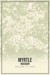 Retro US city map of Myrtle, Missouri. Vintage street map.