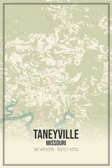 Retro US city map of Taneyville, Missouri. Vintage street map.