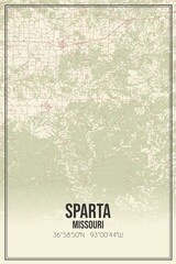 Retro US city map of Sparta, Missouri. Vintage street map.