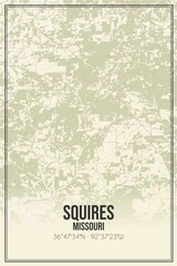 Retro US city map of Squires, Missouri. Vintage street map.