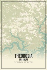 Retro US city map of Theodosia, Missouri. Vintage street map.