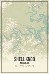 Retro US city map of Shell Knob, Missouri. Vintage street map.