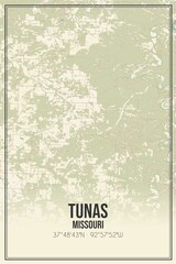 Retro US city map of Tunas, Missouri. Vintage street map.