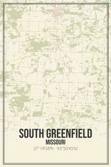 Retro US city map of South Greenfield, Missouri. Vintage street map.