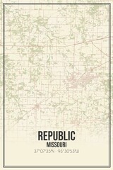 Retro US city map of Republic, Missouri. Vintage street map.