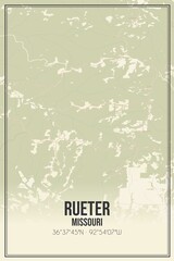 Retro US city map of Rueter, Missouri. Vintage street map.