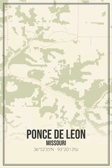 Retro US city map of Ponce De Leon, Missouri. Vintage street map.