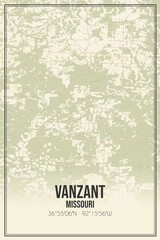 Retro US city map of Vanzant, Missouri. Vintage street map.