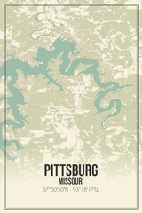 Retro US city map of Pittsburg, Missouri. Vintage street map.