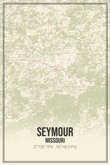 Retro US city map of Seymour, Missouri. Vintage street map.