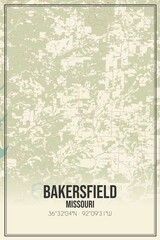 Retro US city map of Bakersfield, Missouri. Vintage street map.
