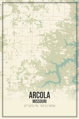 Retro US city map of Arcola, Missouri. Vintage street map.