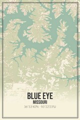Retro US city map of Blue Eye, Missouri. Vintage street map.
