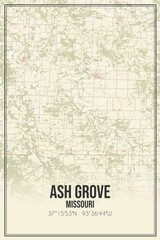 Retro US city map of Ash Grove, Missouri. Vintage street map.