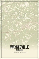 Retro US city map of Waynesville, Missouri. Vintage street map.