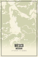 Retro US city map of Wesco, Missouri. Vintage street map.