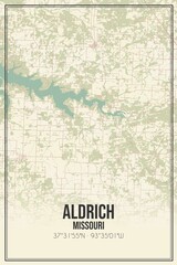 Retro US city map of Aldrich, Missouri. Vintage street map.