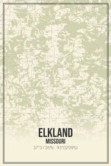 Retro US city map of Elkland, Missouri. Vintage street map.