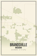 Retro US city map of Brandsville, Missouri. Vintage street map.