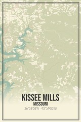 Retro US city map of Kissee Mills, Missouri. Vintage street map.