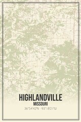 Retro US city map of Highlandville, Missouri. Vintage street map.