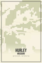 Retro US city map of Hurley, Missouri. Vintage street map.