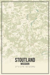Retro US city map of Stoutland, Missouri. Vintage street map.