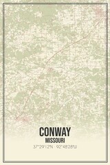 Retro US city map of Conway, Missouri. Vintage street map.