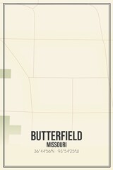 Retro US city map of Butterfield, Missouri. Vintage street map.