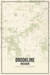 Retro US city map of Brookline, Missouri. Vintage street map.