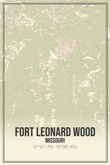 Retro US city map of Fort Leonard Wood, Missouri. Vintage street map.