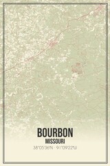 Retro US city map of Bourbon, Missouri. Vintage street map.
