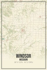 Retro US city map of Windsor, Missouri. Vintage street map.