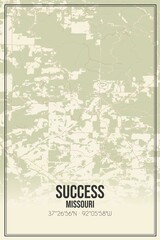 Retro US city map of Success, Missouri. Vintage street map.