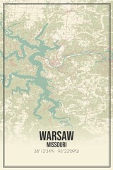 Retro US city map of Warsaw, Missouri. Vintage street map.