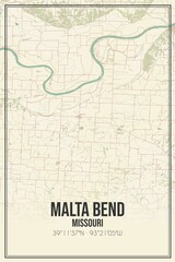 Retro US city map of Malta Bend, Missouri. Vintage street map.
