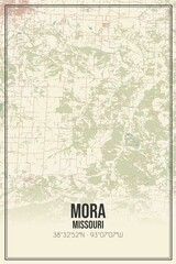 Retro US city map of Mora, Missouri. Vintage street map.