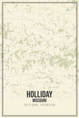 Retro US city map of Holliday, Missouri. Vintage street map.