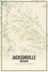 Retro US city map of Jacksonville, Missouri. Vintage street map.