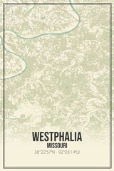 Retro US city map of Westphalia, Missouri. Vintage street map.