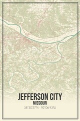 Obraz premium Retro US city map of Jefferson City, Missouri. Vintage street map.