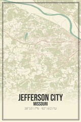 Retro US city map of Jefferson City, Missouri. Vintage street map.