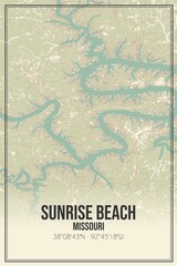 Retro US city map of Sunrise Beach, Missouri. Vintage street map.