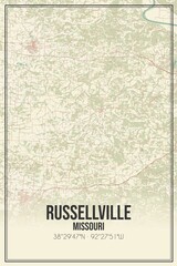 Retro US city map of Russellville, Missouri. Vintage street map.