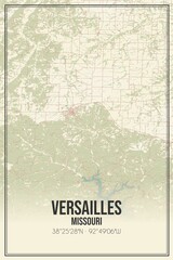 Retro US city map of Versailles, Missouri. Vintage street map.