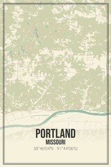 Retro US city map of Portland, Missouri. Vintage street map.